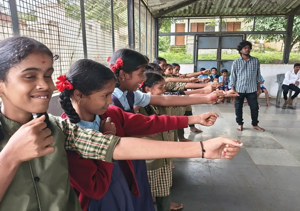 Children participating in a guided leadership activity